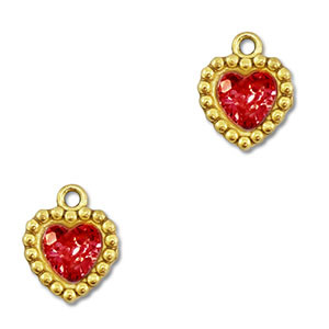 Colgantes Acero Inox zirc&oacute;n coraz&oacute;n Dorado-rojo