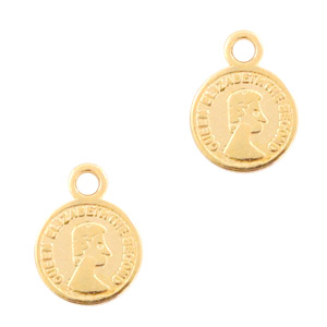 Colgantes met&aacute;licos DQ moneda 8mm Dorado (sin n&iacute;quel)