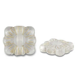 Abalorios acr&iacute;licos rect&aacute;ngulo con flor Transparente-dorado