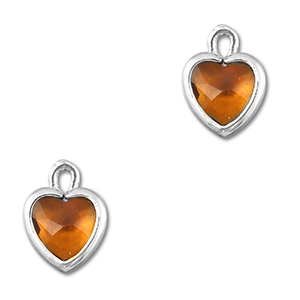 Colgantes de cristal coraz&oacute;n Naranja marr&oacute;n-plateado
