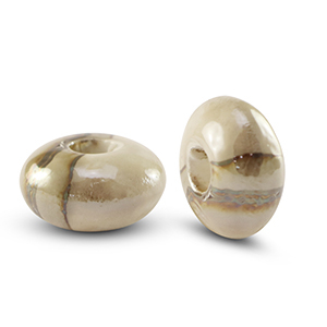 Abalorios de cer&aacute;mica griega DQ rondeles Greige