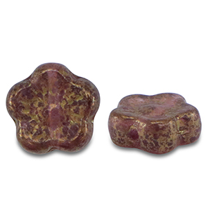 Abalorios Checos sunset flower 10mm Transparente P&uacute;rpura-dorado