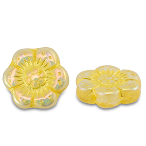 Abalorios Checos boho flower 14mm Transparente amarillo-cubierta AB