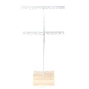 Expositor de joyer&iacute;a para pendientes forma en T y base de madera blanco-madera