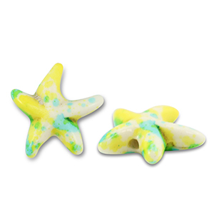 Abalorios de cer&aacute;mica estrella de mar Blancuzco-azul-amarillo-verde