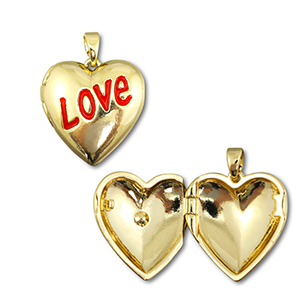Colgantes de lat&oacute;n Eco-brass&reg; medall&oacute;n coraz&oacute;n Dorado-rojo