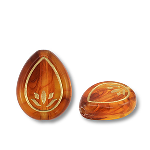 Abalorios acr&iacute;licos gota Marr&oacute;n co&ntilde;ac-dorado