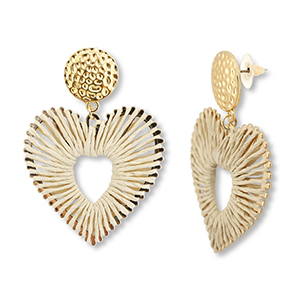 Pendientes rafia trendy coraz&oacute;n Beige-dorado