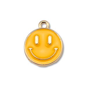 Colgantes met&aacute;licos esmalte smiley Dorado-naranja claro