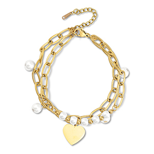 Pulseras Acero Inox coraz&oacute;n Dorado