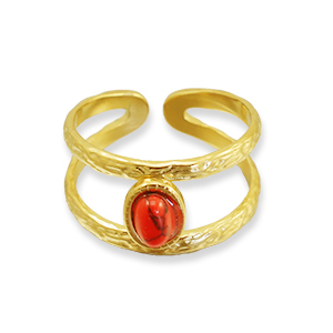 Anillos Acero inox con jaspe rojo Dorado-rojo