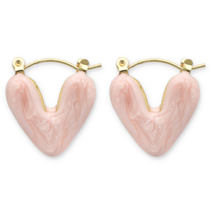 Pendientes Acero Inox criolla coraz&oacute;n Dorado-melocot&oacute;n rosa