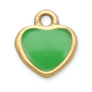 Colgantes Acero Inox coraz&oacute;n Dorado-verde claro