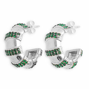 Pendientes Acero Inox con strass Plateado-verde oscuro