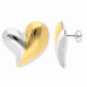 Pendientes Acero Inox coraz&oacute;n Dorado-plateado