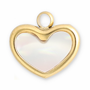 Colgantes Acero Inox concha coraz&oacute;n Dorado-blanco