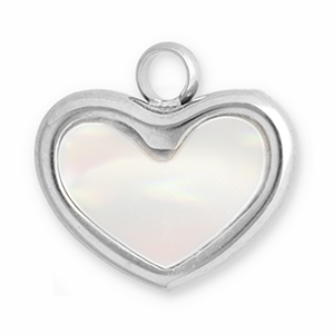 Colgantes Acero Inox concha coraz&oacute;n Plateado-blanco