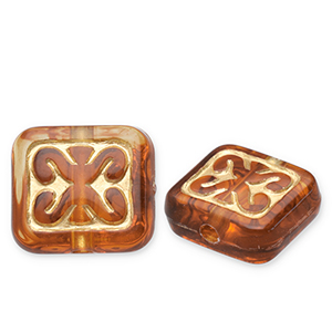 Abalorios acr&iacute;licos rect&aacute;ngulo Marr&oacute;n co&ntilde;ac-dorado