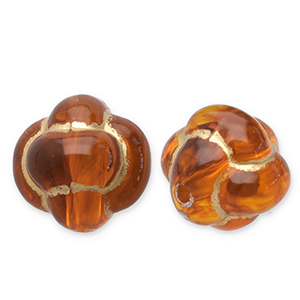 Abalorios acr&iacute;licos nudo Chino Marr&oacute;n co&ntilde;ac-dorado