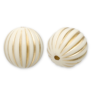 Abalorios acr&iacute;licos 16 mm redondos con lineas Blancuzco-dorado