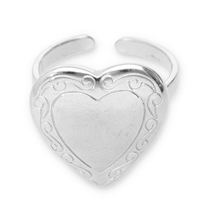 Anillos Acero Inox coraz&oacute;n Plateado