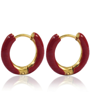 Pendientes Acero Inox criolla esmalte 16mm Rojo borgo&ntilde;a-dorado