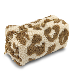 BY31&reg; Neceser tejido teddy con estampado leopardo Marr&oacute;n beige-marr&oacute;n