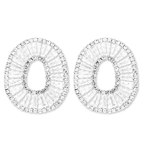 Pendiente de lat&oacute;n Eco-brass&reg; con zirc&oacute;n &oacute;valo Plateado-cristal