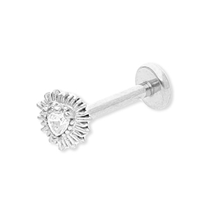 Piercing oreja Acero Inox coraz&oacute;n con strass Plateado-cristal