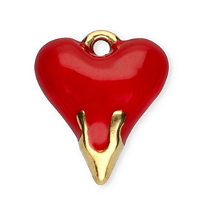 Colgantes Acero Inox coraz&oacute;n Dorado-rojo