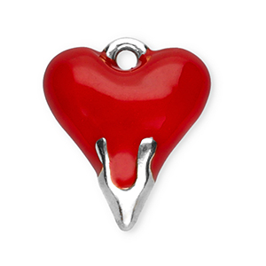 Colgantes Acero Inox coraz&oacute;n Plateado-rojo