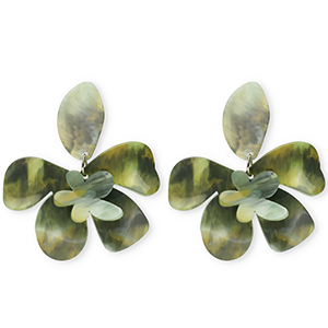 Pendientes resina trendy flor Verde multicolor