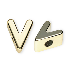 Abalorios alfabeto acr&iacute;lico letra V Dorado