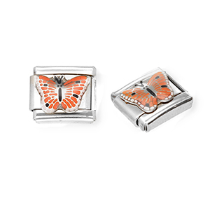 Acero Inox link-eslab&oacute;n para pulsera italiana con dijes Acero Inox mariposa Plateado-naranja-negro-blanco