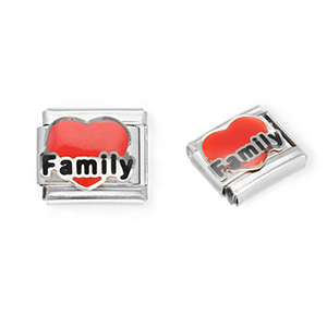 Acero Inox link-eslab&oacute;n para pulsera italiana con dijes Acero Inox coraz&oacute;n "Family" Plateado-rojo-negro