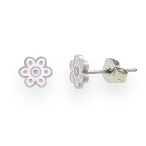 Pendientes Acero Inox flor Lila-plateado