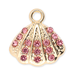 Colgantes met&aacute;licos concha con strass Dorado-rosa