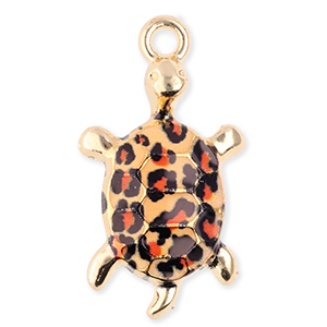 Colgantes met&aacute;licos tortuga con estampado leopardo Dorado-naranja-negro