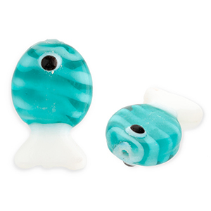 Abalorios de vidrio a mano pez Azul cyan oscuro-blanco-negro