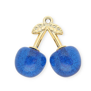 Colgantes acr&iacute;licos cerezas Dorado-azul glitter