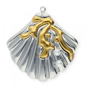 Colgantes Acero Inox concha con imitaci&oacute;n de perlas Plateado-dorado-blanco