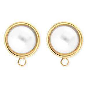 BY31&reg; Fornituras Acero Inox pendientes redondos con imitaci&oacute;n de perla con anilla Dorado-blanco
