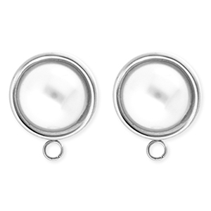 BY31&reg; Fornituras Acero Inox pendientes redondos con imitaci&oacute;n de perla con anilla Plateado-blanco