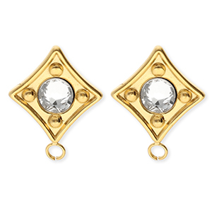 BY31&reg; Fornituras Acero Inox pendientes rombo con cristal con anilla Dorado-cristal