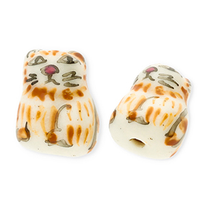 Abalorios de cer&aacute;mica gato Blancuzco-marr&oacute;n claro-negro