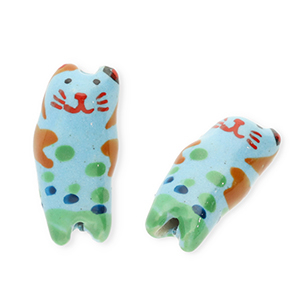 Abalorios de cer&aacute;mica gato Azul-verde-marr&oacute;n