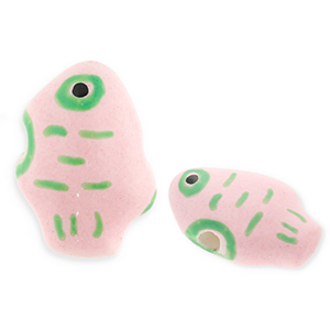 Abalorios de cer&aacute;mica pez Rosa-verde claro-negro