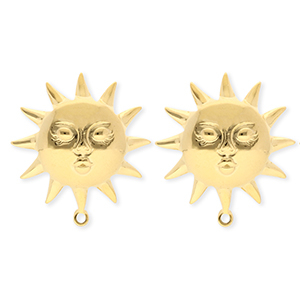 BY31&reg; Fornituras Acero Inox pendientes sol con rostro con anilla Dorado