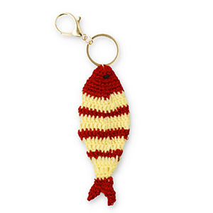 Llavero pez de ganchillo Dorado-rojo burdeos-beige
