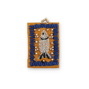 Colgantes de tela hechos a mano pez Marr&oacute;n-azul oscuro-plateado-dorado